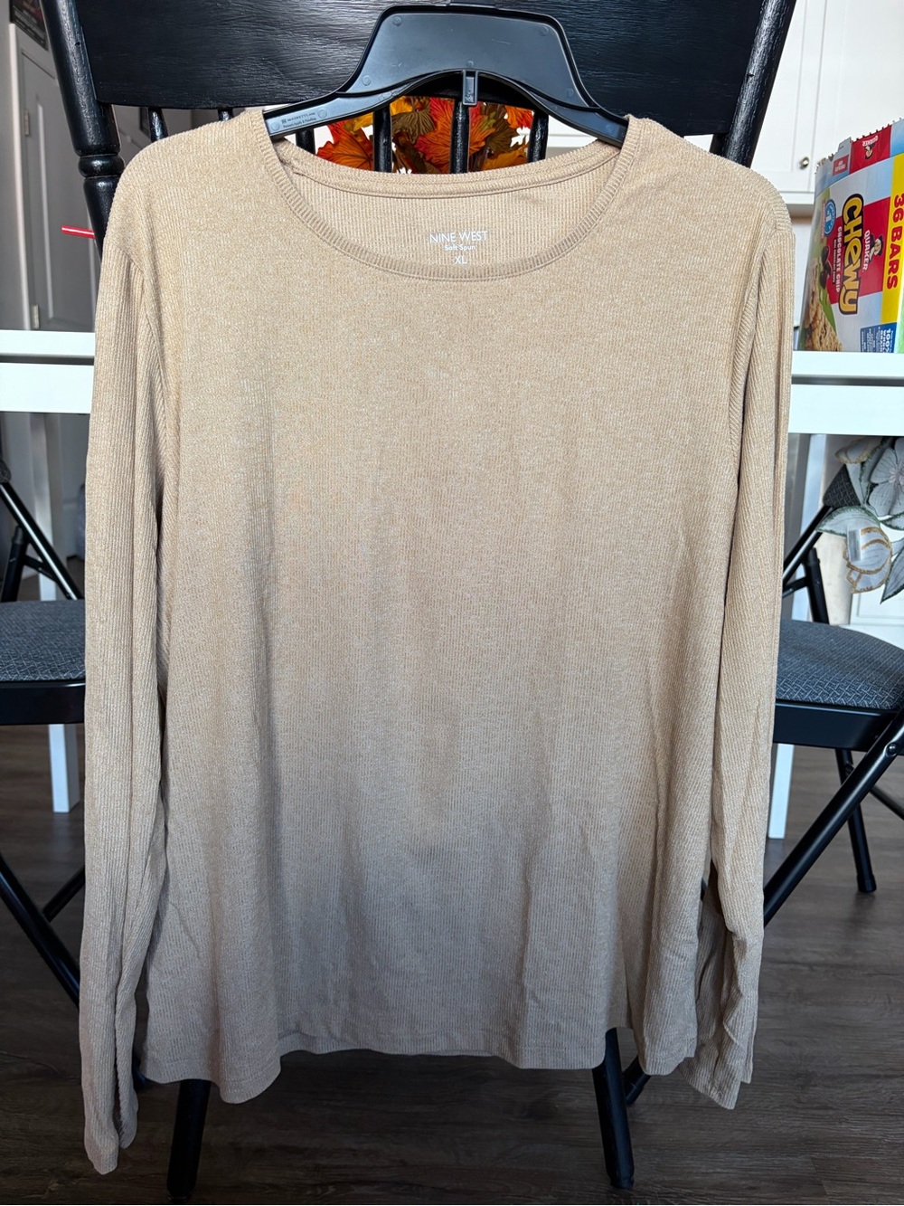 Nine West Beige Long-Sleeve Crewneck Knit Top